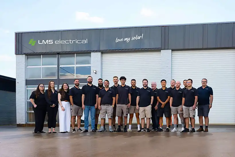 The LMS Electrical team in front of their depot in Slacks Creek